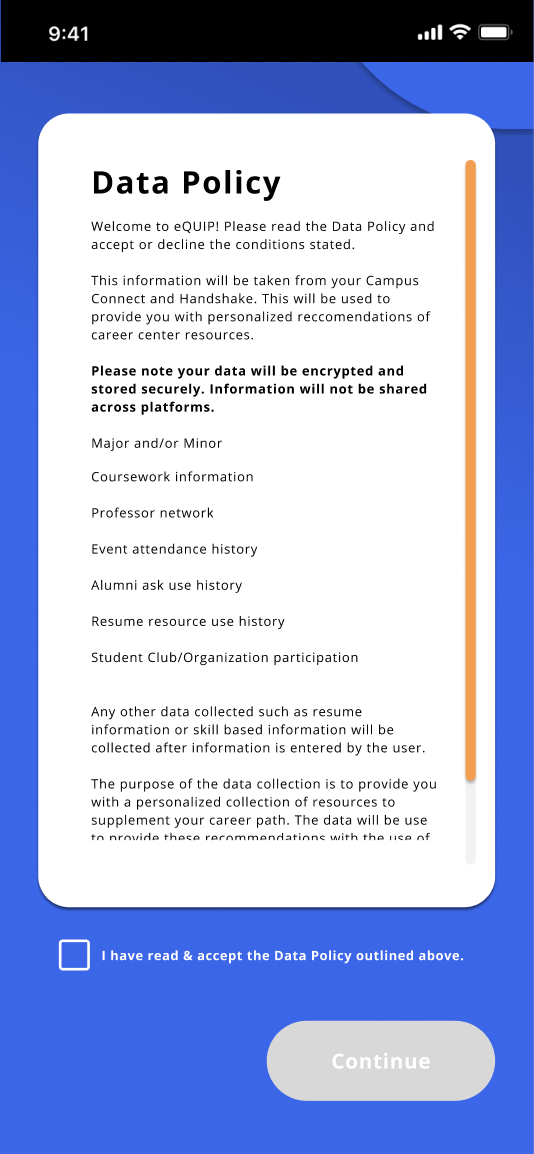 Equip data-policy onboarding screen